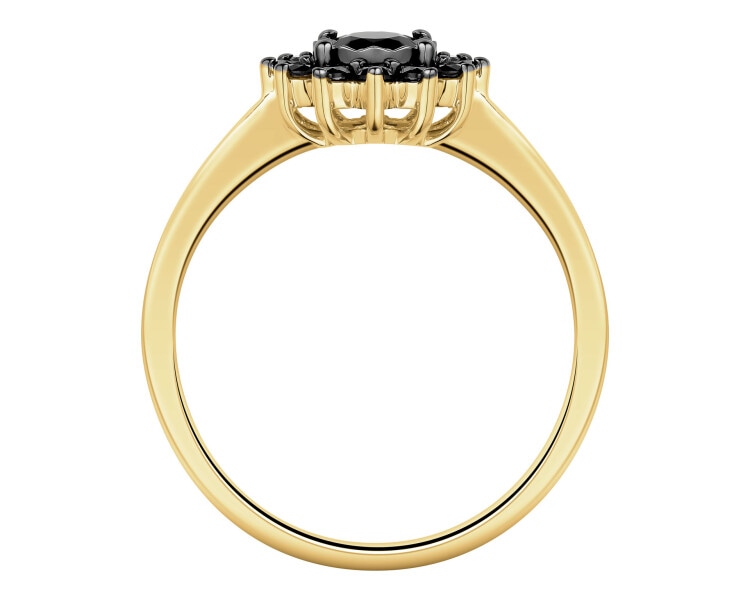 Pierścionek z żółtego złota z czarnymi brylantami i onyksem - próba 585