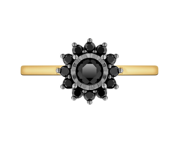 Pierścionek z żółtego złota z czarnymi brylantami i onyksem - próba 585