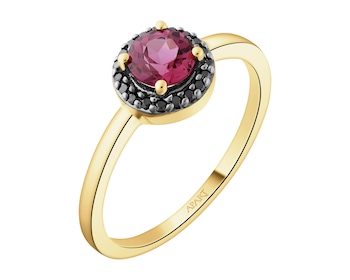 Zlatý prsten s černými brilianty a rodolitem - ryzost 585