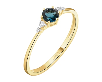 Zlatý prsten s brilianty a topazem London Blue - ryzost 585