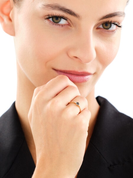 Pierścionek z żółtego złota z brylantami i topazem London Blue - próba 585