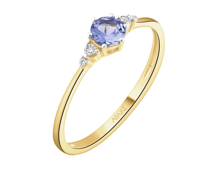 Pierścionek z żółtego złota z brylantami i tanzanitem - próba 585