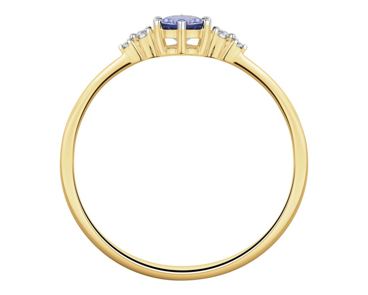 Pierścionek z żółtego złota z brylantami i tanzanitem - próba 585