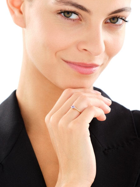 Pierścionek z żółtego złota z brylantami i tanzanitem - próba 585