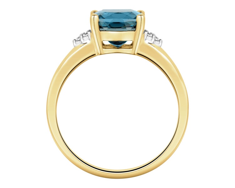 Pierścionek z żółtego złota z diamentami i topazem London Blue - próba 375