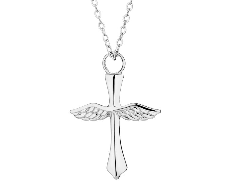 Naszyjnik ze stali szlachetnej - krzyż, skrzydła
