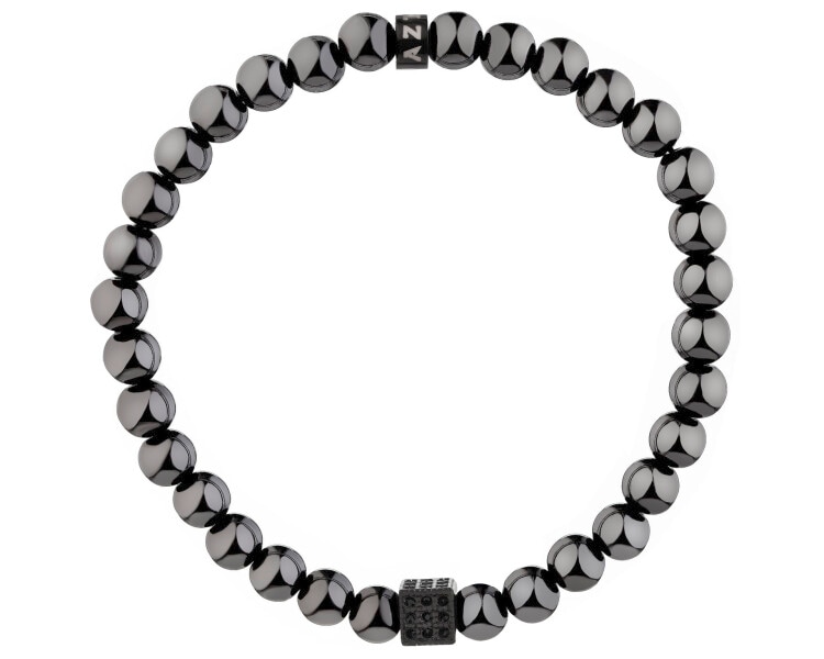 Bransoletka ze stali szlachetnej z hematytami i cyrkoniami