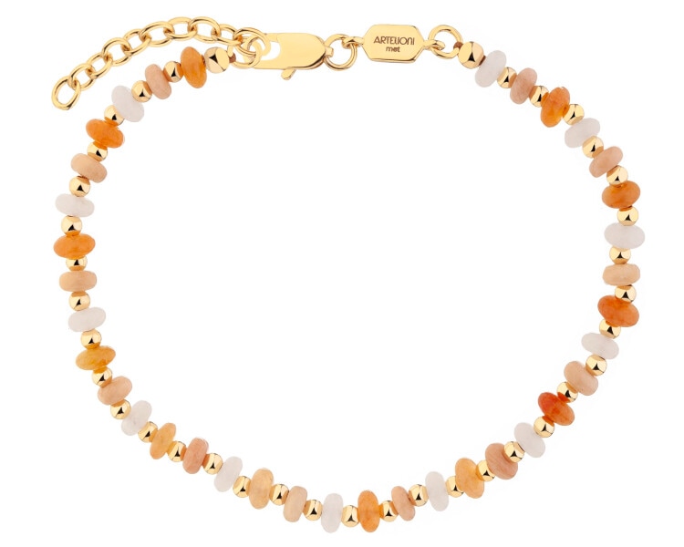 Bransoletka z mosiądzu pozłacana z kwarcami, awenturynami i kamieniami księżycowymi