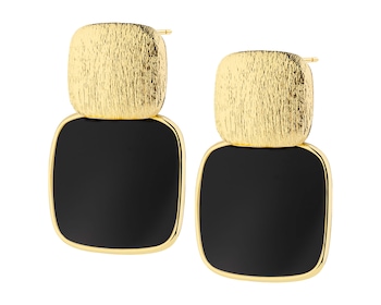 Pozlacené náušnice z mosazi s acháty - čtverce