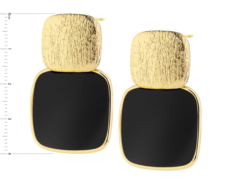 Kolczyki z mosiądzu pozłacane z agatami - kwadraty