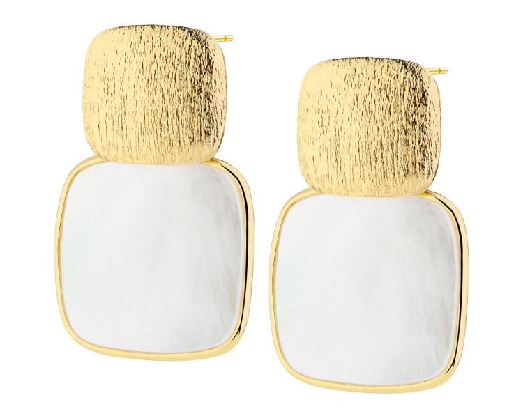 Kolczyki z mosiądzu pozłacane z masą perłową - kwadraty