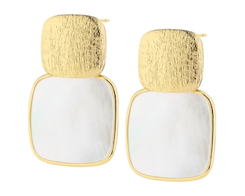 Pozlacené náušnice z mosazi s perletí - čtverce