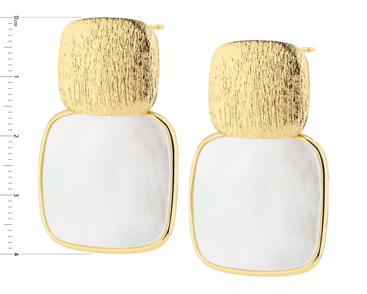 Kolczyki z mosiądzu pozłacane z masą perłową - kwadraty