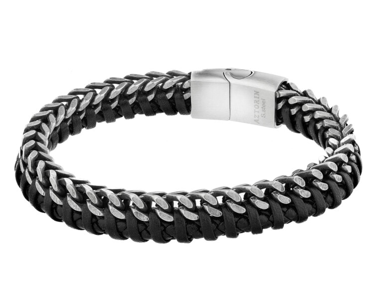 Bransoletka ze stali szlachetnej i skóry