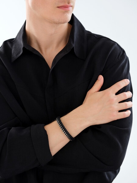 Náramek z ušlechtilé oceli a kůže