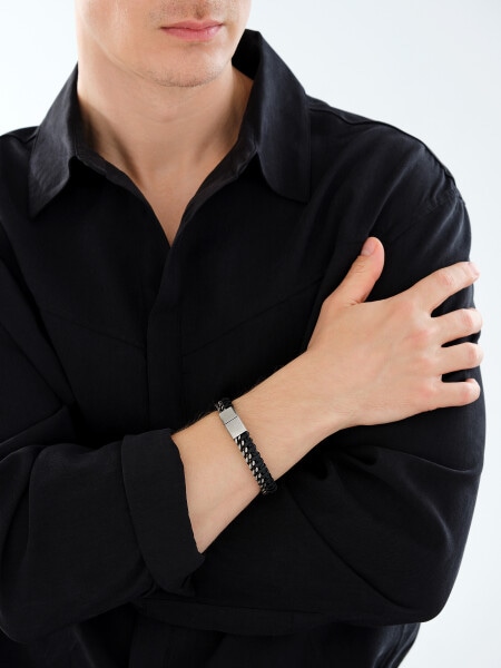 Náramek z ušlechtilé oceli a kůže