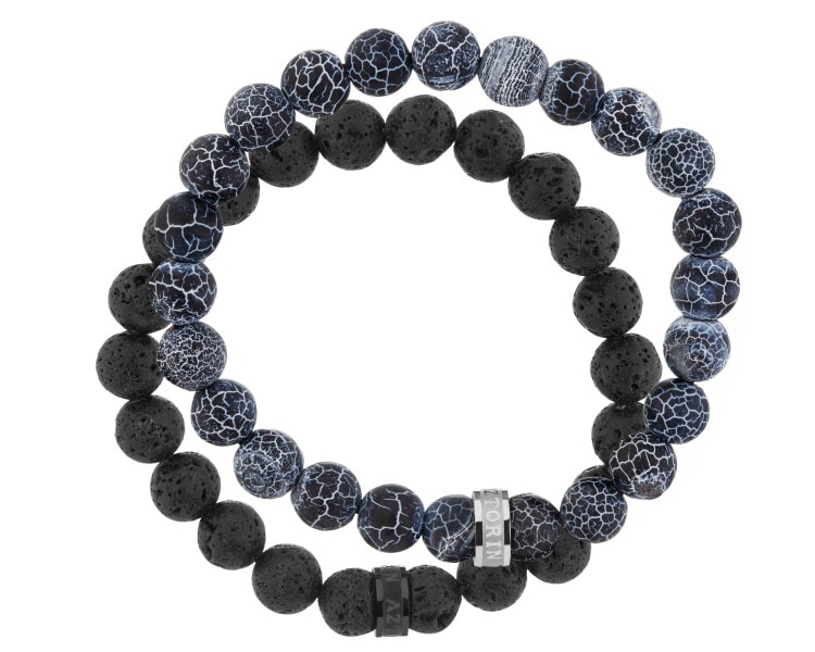 Bransoletka ze stali szlachetnej z turkusami i lawą