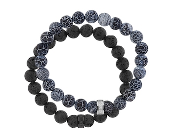 Bransoletka ze stali szlachetnej z turkusami i lawą