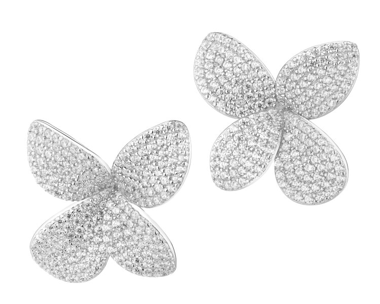 Kolczyki srebrne z cyrkoniami - kwiaty