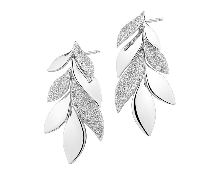 Kolczyki srebrne z cyrkoniami - liście