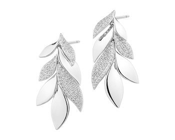 Stříbrné náušnice se zirkony - listy
