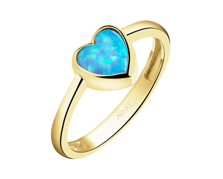 Złoty pierścionek z opalitem - serce