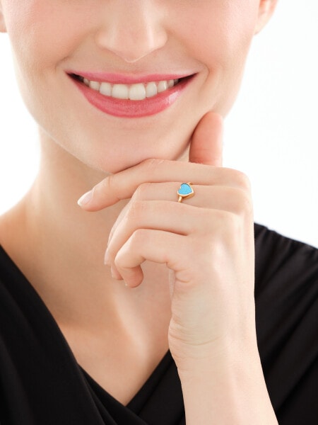 Złoty pierścionek z opalitem - serce