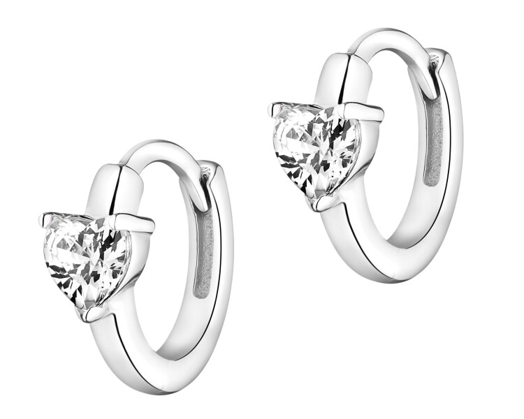 Kolczyki srebrne z cyrkoniami - serca, koła