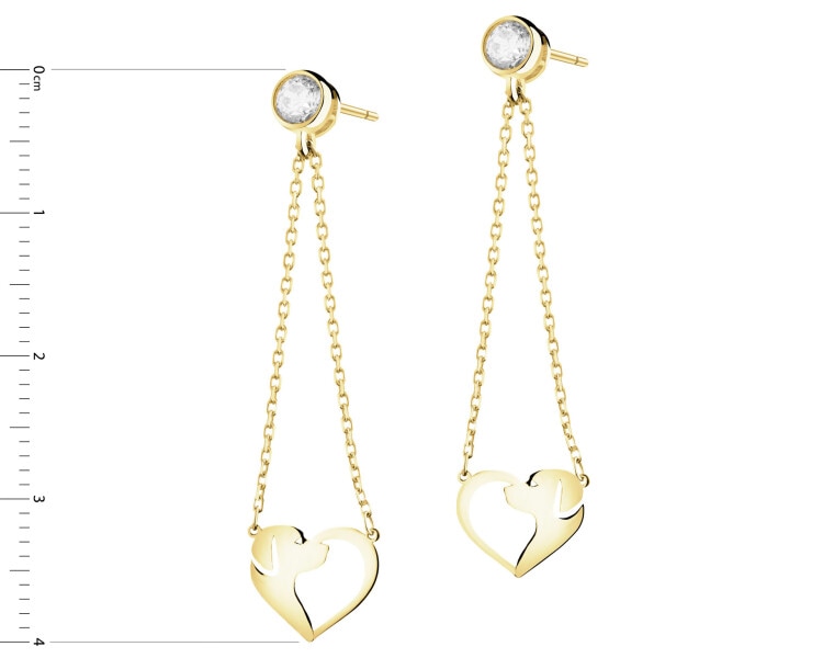 Złote kolczyki z cyrkoniami - pieski, serca