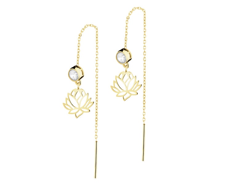 Złote kolczyki z cyrkoniami - kwiaty lotosu