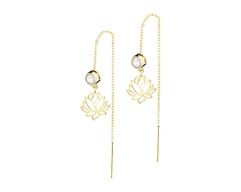 Złote kolczyki z cyrkoniami - kwiaty lotosu