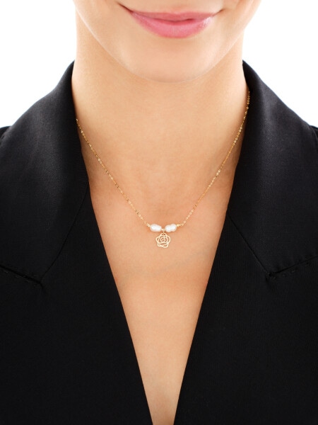 Złoty naszyjnik z perłami - kwiat