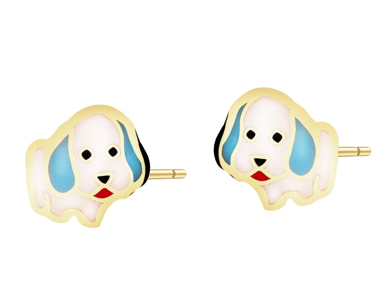 Złote kolczyki z emalią - pieski