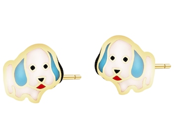 Zlaté náušnice se smaltem - pejsci
