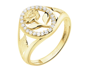 Zlatý pečetní prsten se zirkony - růže