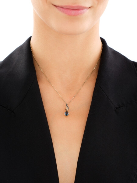 Zawieszka z żółtego złota z czarnymi brylantami i topazem London Blue - próba 585