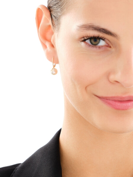 Kolczyki z żółtego złota z diamentami i perłami - liście - próba 585