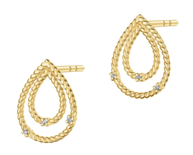 Kolczyki z żółtego złota z brylantami - 0,03 ct - próba 585