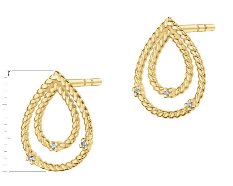 Kolczyki z żółtego złota z brylantami - 0,03 ct - próba 585