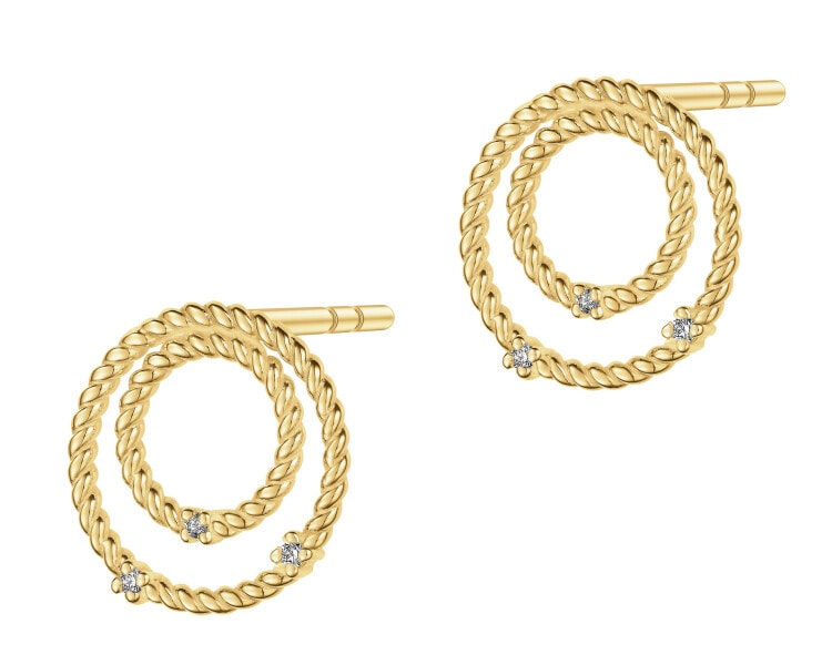 Zlaté náušnice s brilianty - kroužky - 0,03 ct - ryzost 585