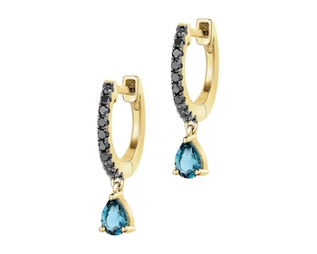 Zlaté náušnice s černými brilianty a topazy London Blue - ryzost 585