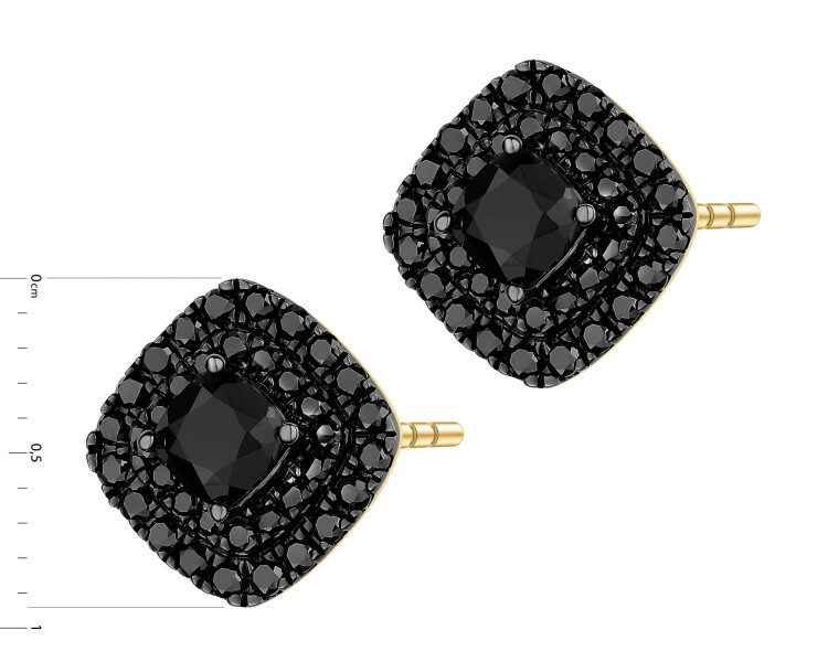 Zlaté náušice s černými brilianty a onyxy - ryzost 585