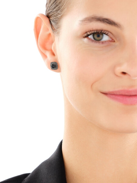 Zlaté náušice s černými brilianty a onyxy - ryzost 585