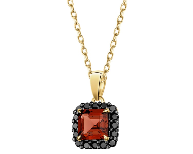 Zawieszka z żółtego złota z czarnymi brylantami i granatem - próba 585