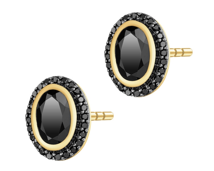 Zlaté náušnice s černými brilianty a onyxy - ryzost 585