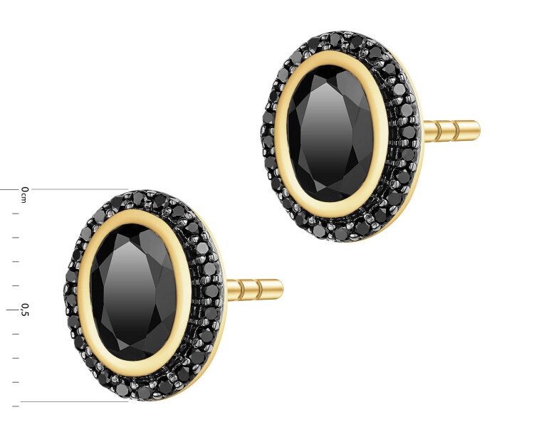 Zlaté náušnice s černými brilianty a onyxy - ryzost 585