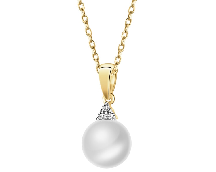 Zawieszka z żółtego złota z diamentami i perłą - próba 375
