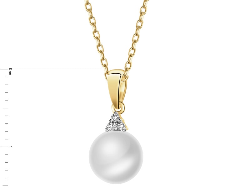 Zawieszka z żółtego złota z diamentami i perłą - próba 375