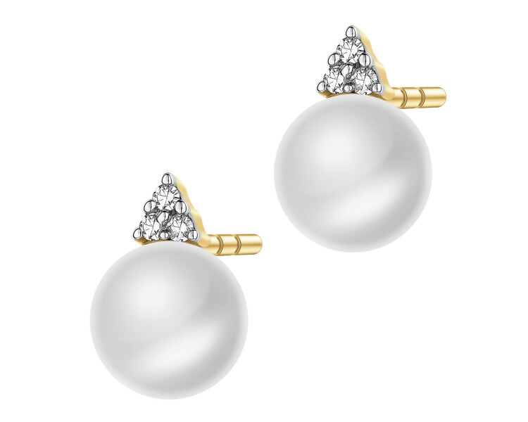 Kolczyki z żółtego złota z diamentami i perłami - próba 375
