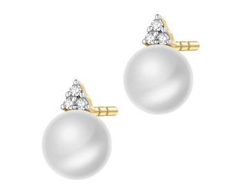 Kolczyki z żółtego złota z diamentami i perłami - próba 375